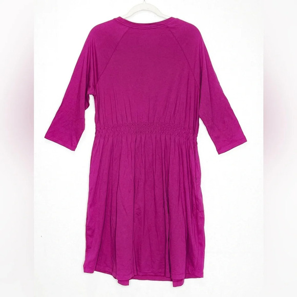 Soft Surroundings Dark Fuchsia Purple Sylvie Smocked Dress Size L - Picture 3 of 7